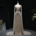White Feather Mermaid Evening Dresses Cape Sleeves