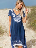 Embroidered Loose Fitted Crinkled Cotton High Beach Dress Outerwear
