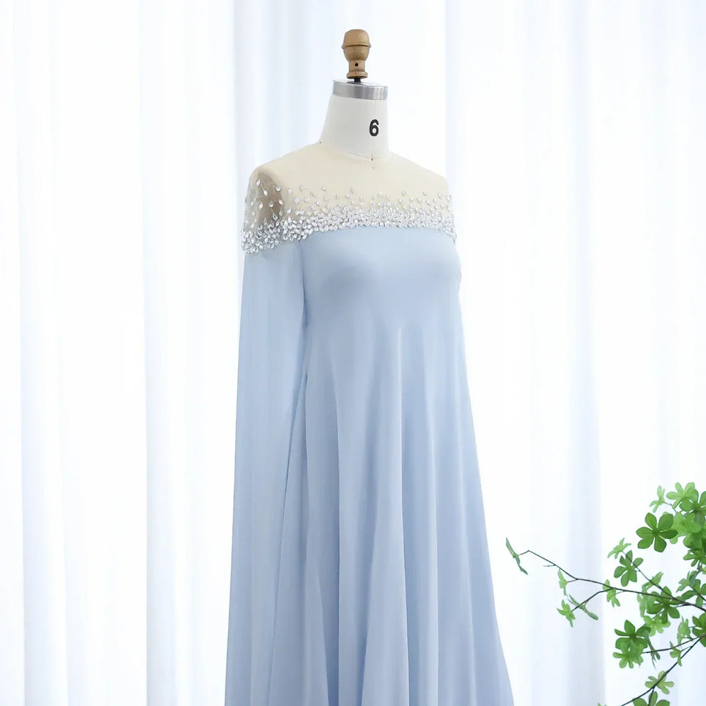 Crystal Baby Blue Evening Dress with Cape Kaftan Gowns Customized