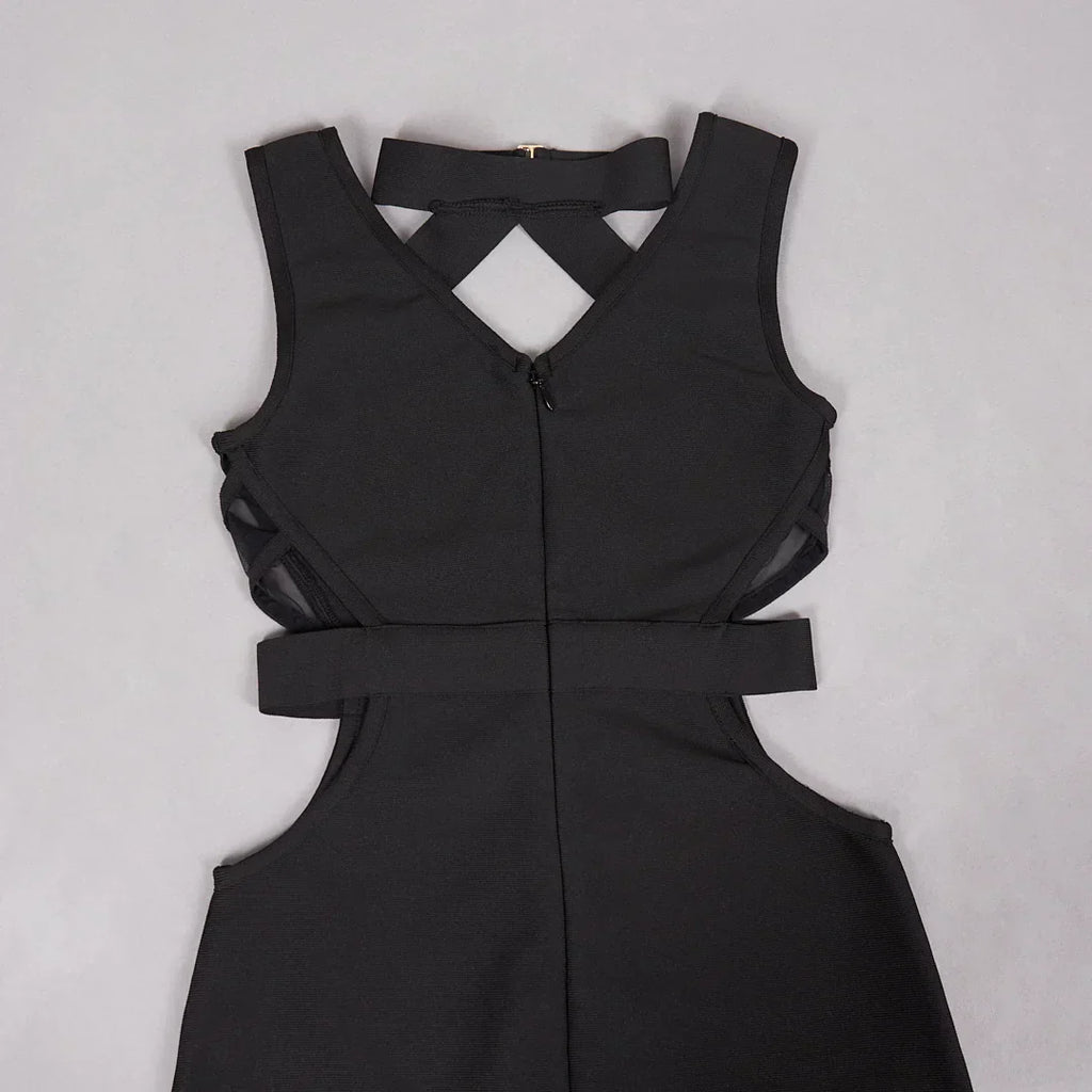 Black Mesh Patchwork Hollow Long Dress