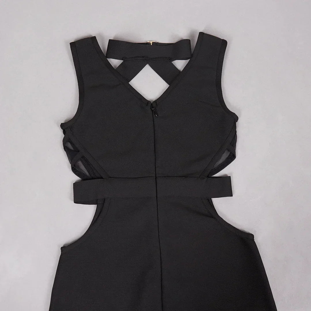 Black Mesh Patchwork Hollow Long Dress