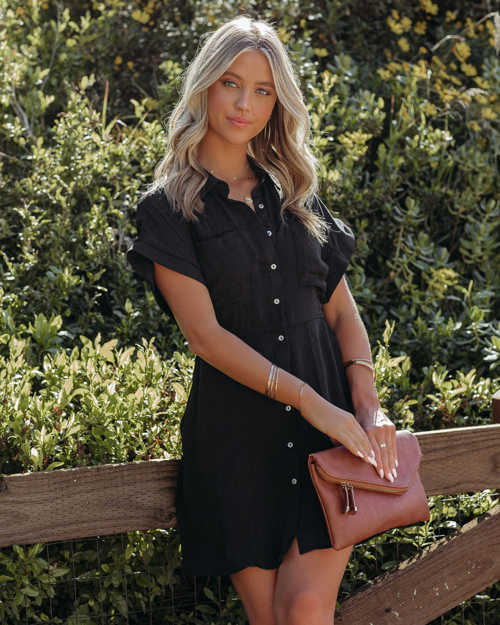 Adelyn Button Down Shirt Dress Black