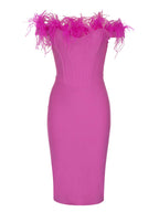Aeliana Off Shoulder Feather Corset Bandage Dress