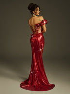 Flower Metallic Split Maxi Dress