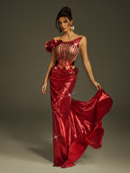 Flower Metallic Split Maxi Dress
