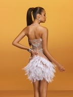 Halterneck Rhinestone Feather Mini Dress