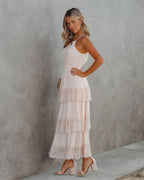 Affection Pleated Tiered Lace Maxi Dress Blush