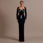 Affordable Luxury Socialite Drilling Bandage One Piece Dress Slim Fit Elegant Formal Dress