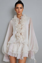 Elsonv 3D Floral Lantern Sleeve Mini Dress
