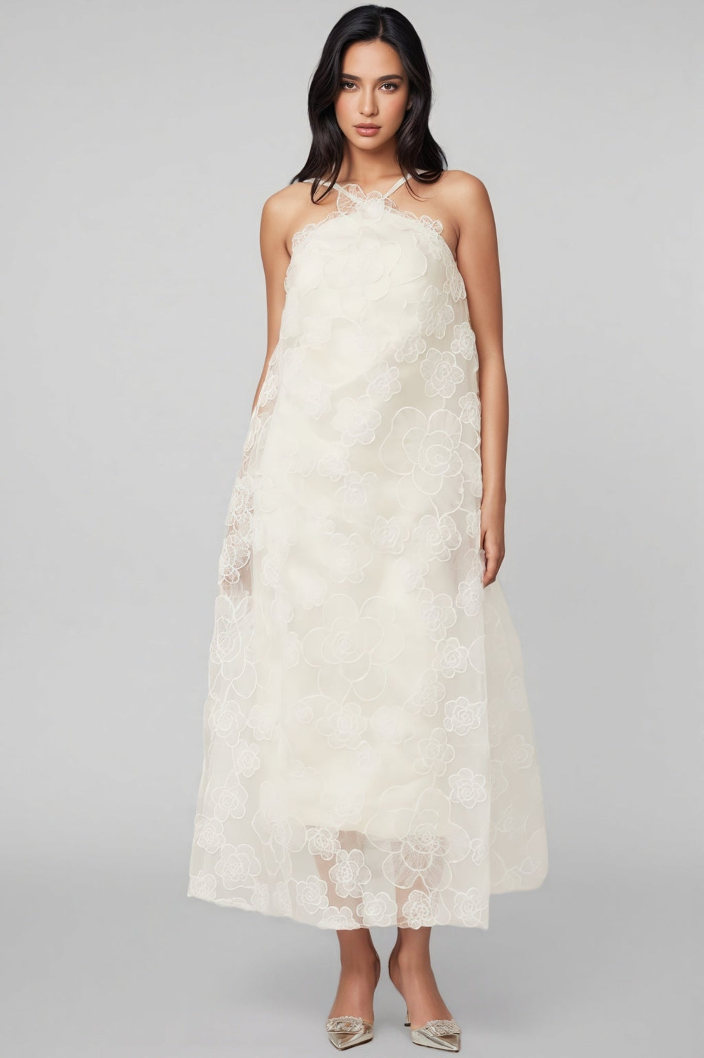 Eamon Neckless Backless Mesh Midi Dress