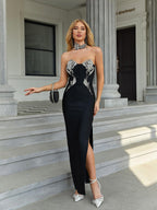 Aida Crystal Embellished Strapless Maxi Dress