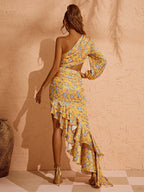 Aiyana One Shoulder Floral Maxi Dress In Yellow