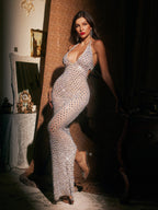 Backless Rhinestone Split Maxi Dress