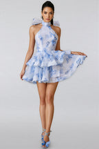 Dabney Backless Flower Printed Bow Mini Dress