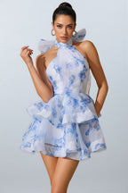 Dabney Backless Flower Printed Bow Mini Dress