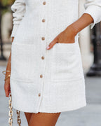 Alexandria Pocketed Button Down Tweed Dress Ivory