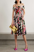 Silvia Minimalist Off the Shoulder Floral Midi Dress Boutique Collection
