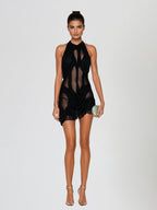 Halterneck Ruched Mini Dress In Black