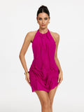 Halterneck Ruched Mini Dress In Hot Pink