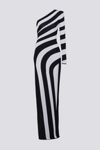Alicia Timeless One Shoulder Slit, Asymmetric Striped Maxi Dress Evening Wear Edit