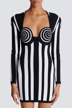 Karla Chic Long Sleeved Striped Mini Knit Dress Elevated Occasion Wear