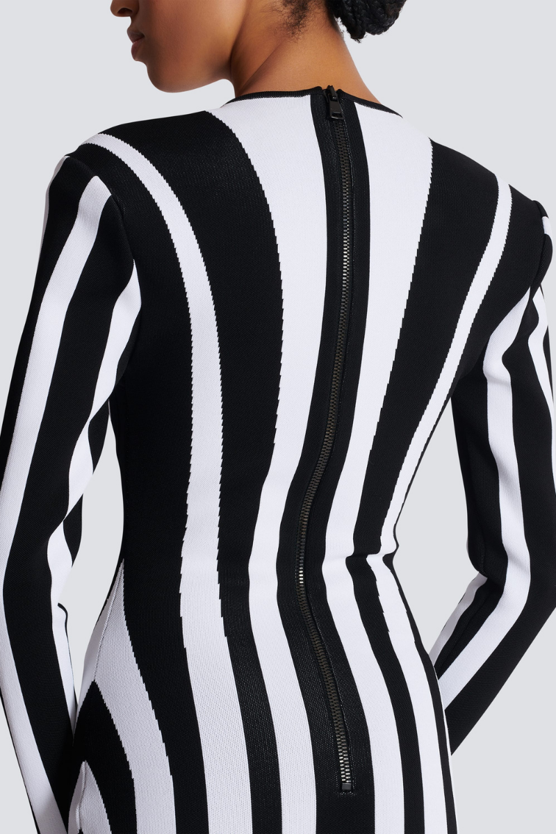 Berta Exclusive Long Sleeved Striped Mini Knit Dress Designer Edit
