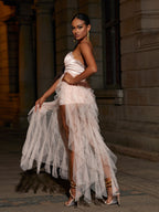 Allona Strapless Lace Tulle Maxi Dress