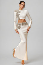 Zarepe White Flower Bandage Maxi Dress Set