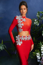 Therak Red Flower Bandage Maxi Dress Set