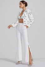 Ravrd White Crystal Pearl Blazer Set