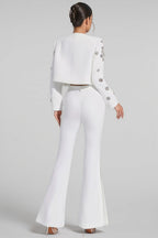 Ravrd White Crystal Pearl Blazer Set