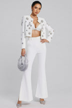 Ravrd White Crystal Pearl Blazer Set