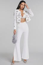 Ravrd White Crystal Pearl Blazer Set