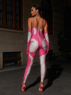 Diamante Jumpsuit In Hot Pink