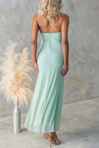 Fashion One-shoulder Pleated Sexy High Slit Slim Dress