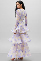 Olenf V-neck Printed Cake Maxi Dress