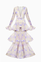 Olenf V-neck Printed Cake Maxi Dress
