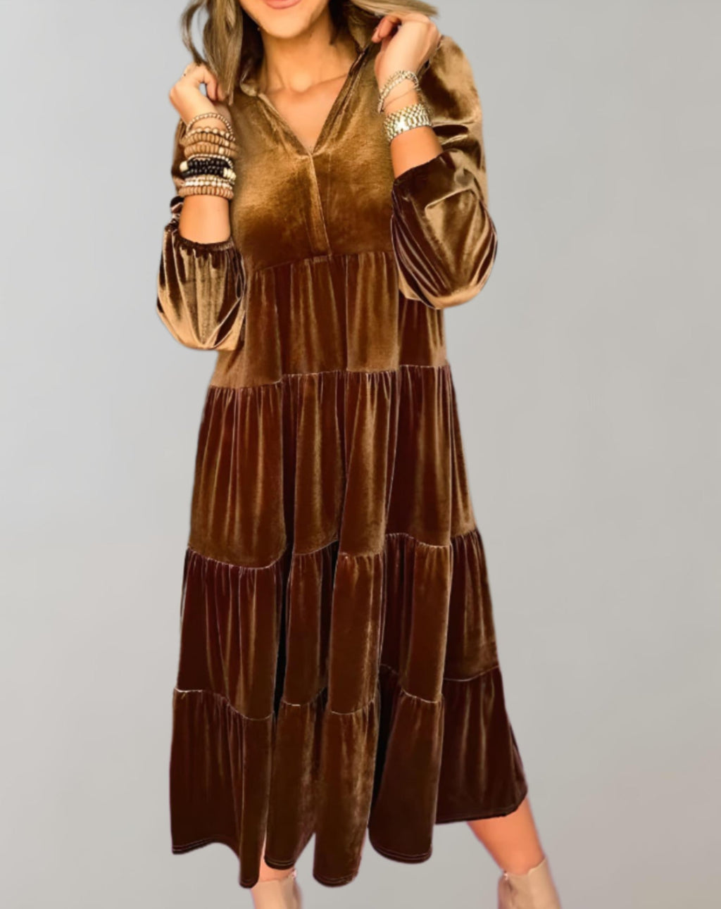 Ursula Exclusive Loose Velvet Dress with a V Neck Designer Edit