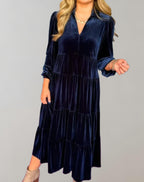 Ursula Exclusive Loose Velvet Dress with a V Neck Designer Edit