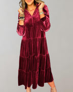 Ursula Exclusive Loose Velvet Dress with a V Neck Designer Edit