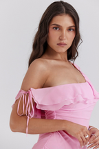 Nadia Aesthetic Off Shoulder Ruffle Shirt Mini Dress Premium Wardrobe Essential