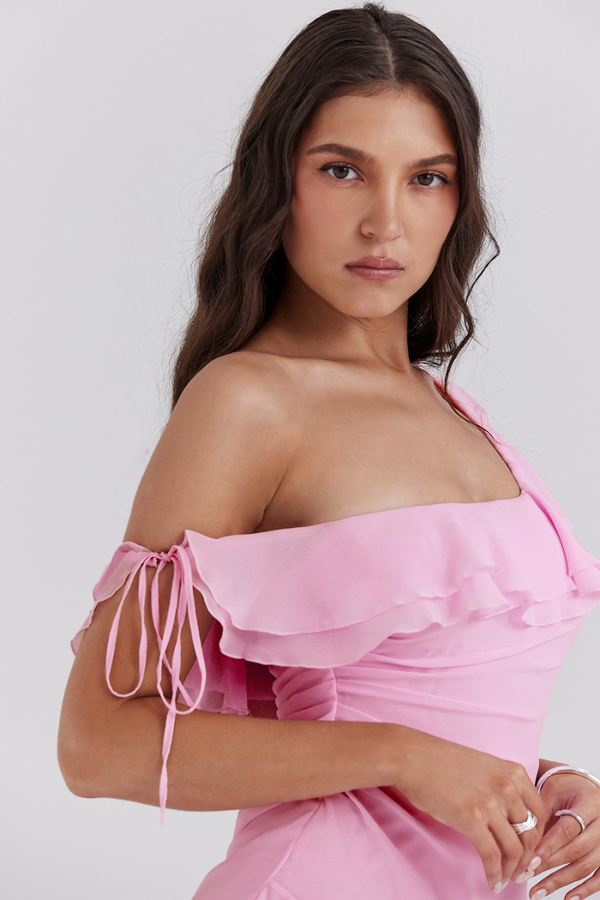 Wanda Boutique Off Shoulder Ruffle Shirt Mini Dress Designer Edit