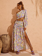 Annabella One Shoulder Floral Cutout Maxi Dress In Purple