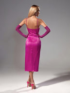 Annie Satin Midi Dress In Hot Pink