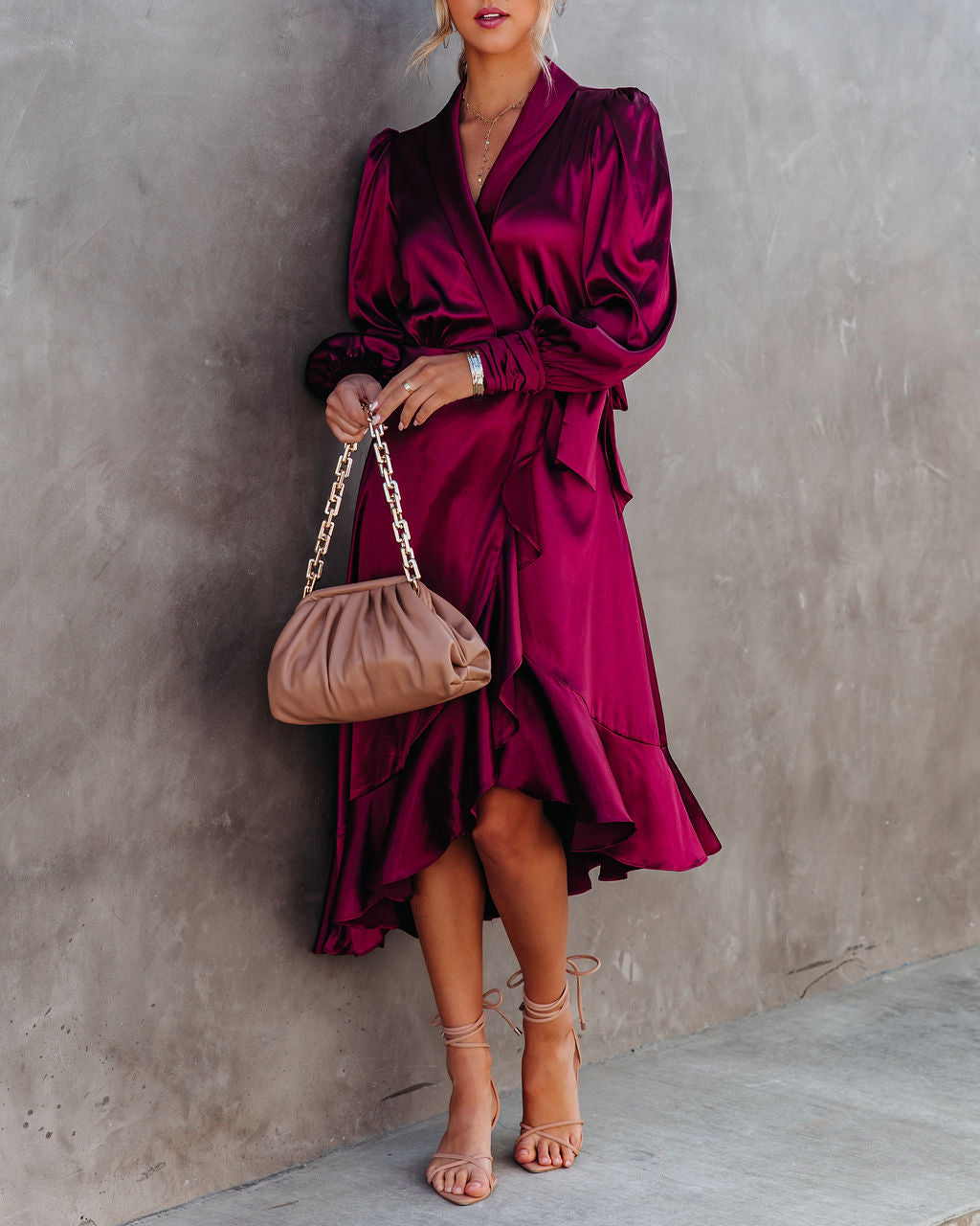 Anniversary Satin Wrap Midi Dress Merlot FINAL