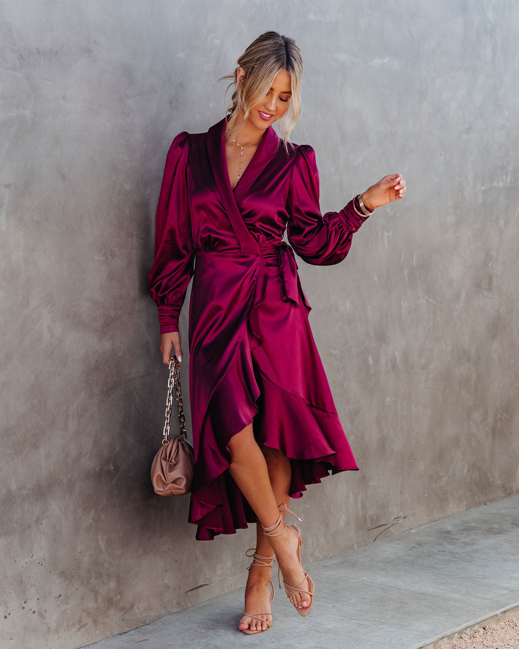 Anniversary Satin Wrap Midi Dress Merlot FINAL