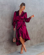 Anniversary Satin Wrap Midi Dress Merlot FINAL