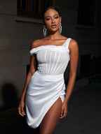 Ariella Satin Corset Dress In Ivory