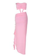 Flower Draped Split Skirt Set In Pink