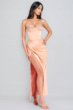 Estrela Diamond-Studded Sheath Ruffle Maxi Dress